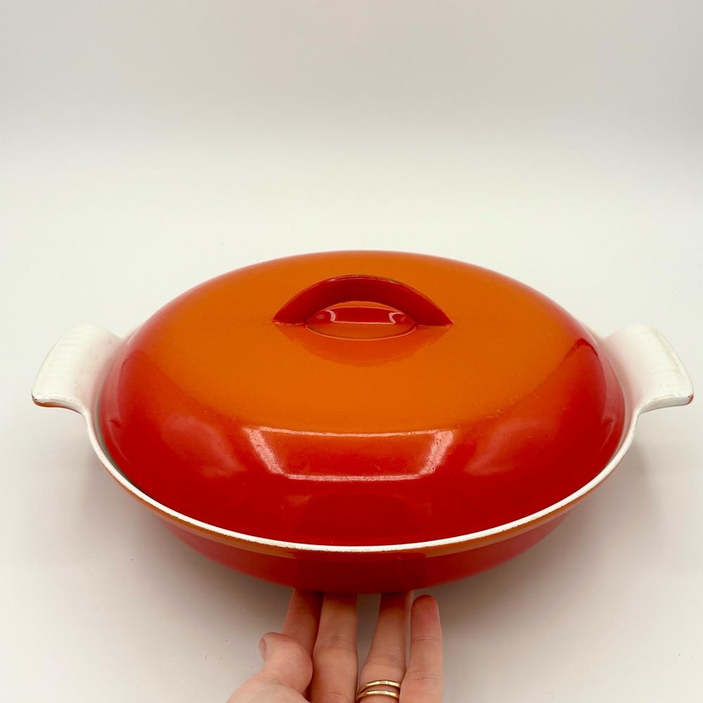 Vintage 1960s Descoware Flame Orange Enamel and Cast Iron Baking Pan Belgium